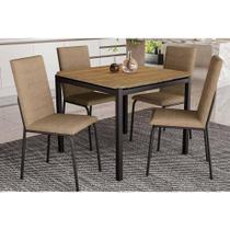 Conjunto: Mesa de Cozinha Reno c/ Tampo de Madeira 90cm e 4 Cadeiras Amsterdã Preto Fosco/Capuccino - Kappesberg