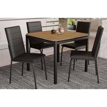Conjunto: Mesa de Cozinha Reno c/ Tampo de Madeira 90cm e 4 Cadeiras Amsterdã Preto Fosco/Corano Preto 110 - Kappesberg