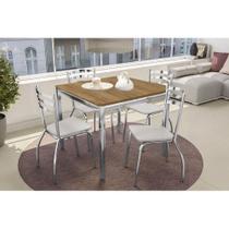 Conjunto: Mesa de Cozinha Reno c/ Tampo de Madeira 90cm e 4 Cadeiras Portugal Cromada/Branco 106 - Kappesberg