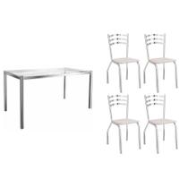 Conjunto: Mesa de Cozinha Reno c/ Tampo de Vidro 150cm + 4 Cadeiras Portugal Cromada/Branco - Kappesberg Conjunto: Mesa de Cozinha Reno c/ Tampo de Vidro 150cm + 4 Cadeiras Portugal Cromada/Branco - Kappesberg