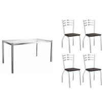 Conjunto: Mesa de Cozinha Reno c/ Tampo de Vidro 150cm + 4 Cadeiras Portugal Cromada/Preto - Kappesberg Conjunto: Mesa de Cozinha Reno c/ Tampo de Vidro 150cm + 4 Cadeiras Portugal Cromada/Preto - Kappesberg