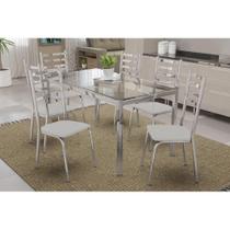 Conjunto: Mesa de Cozinha Reno c/ Tampo de Vidro 150cm + 6 Cadeiras Alemanha Cromada/Branco - Kappesberg