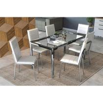 Conjunto: Mesa de Cozinha Reno c/ Tampo de Vidro 150cm + 6 Cadeiras Amsterdã Cromada/Branco - Kappesberg