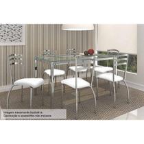 Conjunto: Mesa de Cozinha Reno c/ Tampo de Vidro 150cm + 6 Cadeiras Portugal Cromada/Branco - Kappesberg