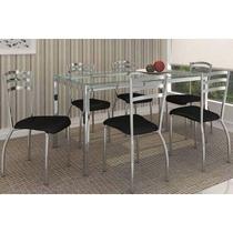 Conjunto: Mesa de Cozinha Reno c/ Tampo de Vidro 150cm + 6 Cadeiras Portugal Cromada/Preto - Kappesberg Conjunto: Mesa de Cozinha Reno c/ Tampo de Vidro 150cm + 6 Cadeiras Portugal Cromada/Preto - Kappesberg