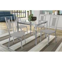 Conjunto: Mesa de Cozinha Reno c/ Tampo de Vidro 90cm + 4 Cadeiras Florença Cromada/Branco - Kappesberg