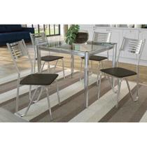 Conjunto: Mesa de Cozinha Reno c/ Tampo de Vidro 90cm + 4 Cadeiras Nápoles Cromado/Marrom - Kappesberg