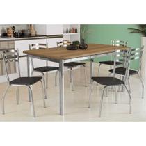 Conjunto: Mesa de Cozinha Reno c/ Tampo Madeira 160cm e 6 Cadeiras Portugal Cromada/Preto 110 - Kappesberg Conjunto: Mesa de Cozinha Reno c/ Tampo Madeira 160cm e 6 Cadeiras Portugal Cromada/Preto 110 - Kappesberg