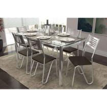 Conjunto: Mesa de Cozinha Reno c/ Tampo Vidro 150cm + 6 Cadeiras Nápoles Cromado/Marrom - Kappesberg