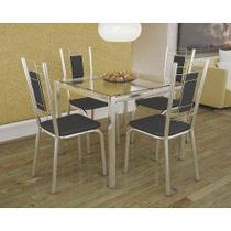 Conjunto: Mesa de Cozinha Reno c/ Tampo Vidro 90cm + 4 Cadeiras Florença Cromada/Preto - Kappesberg