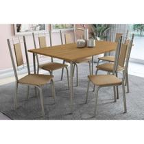 Conjunto: Mesa de Cozinha Sena Tampo Madeirado 90x160cm e 4 Cadeiras Florença Niquel/Nogueira - Capuccino - Kappesberg Conjunto: Mesa de Cozinha Sena Tampo Madeirado 90x160cm e 4 Cadeiras Florença Niquel/Nogueira - Capuccino - Kappesberg