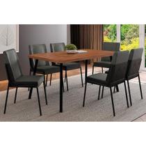 Conjunto: Mesa de Cozinha Stellar 1597 Aço c/ Tampo Madeirado 160x90cm e 6 Cadeiras Hug Preto/Nogal - Preto/Grafite - Preto - Carraro