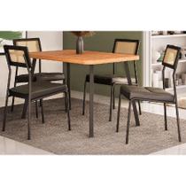 Conjunto: Mesa de Cozinha Stellar 1598 Aço c/ Tampo Madeirado 120x80cm e 4 Cadeiras Lux Preto/Nogal - Preto/Grafite - Preto - Carraro