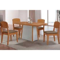 Conjunto: Mesa de Cozinha Tilia c/ Tampo Madeirado Canto Curvo 120x80cm e 4 Cadeiras Havana Naturale/Off White - Suede Capuccino - Rufato Conjunto: Mesa de Cozinha Tilia c/ Tampo Madeirado Canto Curvo 120x80cm e 4 Cadeiras Havana Naturale/Off White - Suede Capuccino - Rufato