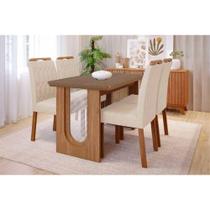 Conjunto: Mesa de Cozinha Valentina c/ Tampo Madeirado 130x80cm e 4 Cadeiras Paola Cinamomo - Carvalho/Suede Nude Bege - Cimol