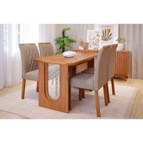 Conjunto: Mesa de Cozinha Valentina Tampo Madeirado 130x80cm e 4 Cadeiras Juliana Cinamomo - Carvalho/Linho Bege - Cimol