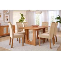 Conjunto: Mesa de Cozinha Valentina Tampo Madeirado 180x90cm e 6 Cadeiras Fernanda Cinamomo - Carvalho/Suede Nude Bege - Cimol Conjunto: Mesa de Cozinha Valentina Tampo Madeirado 180x90cm e 6 Cadeiras Fernanda Cinamomo - Carvalho/Suede Nude Bege - Cimol