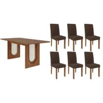 Conjunto: Mesa de Cozinha Valentina Tampo Madeirado 180x90cm e 6 Cadeiras Maia Cinamomo - Cinamomo/Suede Mascavo Chocolate - Cimol