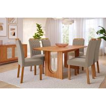 Conjunto: Mesa de Cozinha Valentina Tampo Madeirado 180x90cm e 6 Cadeiras Paola Cinamomo - Carvalho/Suede Joli Capuccino - Cimol