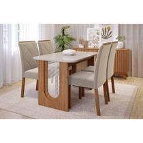 Conjunto: Mesa de Cozinha Valentina Tampo Madeirado c/ Vidro 130x80cm e 4 Cadeiras Fernanda Cinamomo/Off White - Carvalho/Suede Nude Bege - Cimol Conjunto: Mesa de Cozinha Valentina Tampo Madeirado c/ Vidro 130x80cm e 4 Cadeiras Fernanda Cinamomo/Off White - Carvalho/Suede Nude Bege - Cimol
