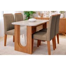 Conjunto: Mesa de Cozinha Valentina Tampo Madeirado c/ Vidro 130x80cm e 4 Cadeiras Nicole Cinamomo/Off White - Nature/Suede Joli Chocolate - Cimol Conjunto: Mesa de Cozinha Valentina Tampo Madeirado c/ Vidro 130x80cm e 4 Cadeiras Nicole Cinamomo/Off White - Nature/Suede Joli Chocolate - Cimol