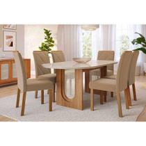 Conjunto: Mesa de Cozinha Valentina Tampo Madeirado Oval c/ Vidro 210x100cm e 6 Cadeiras Fernanda Cinamomo/Off White - Carvalho/Linho Bege - Cimol Conjunto: Mesa de Cozinha Valentina Tampo Madeirado Oval c/ Vidro 210x100cm e 6 Cadeiras Fernanda Cinamomo/Off White - Carvalho/Linho Bege - Cimol