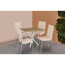 Conjunto: Mesa de Cozinha Volga c/ Tampo de Madeira 90cm e 4 Cadeiras Amsterdã Cromado/Nogueira - Bege - Kappesberg