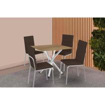 Conjunto: Mesa de Cozinha Volga c/ Tampo de Madeira 90cm e 4 Cadeiras Amsterdã Cromado/Nogueira - Marrom - Kappesberg Conjunto: Mesa de Cozinha Volga c/ Tampo de Madeira 90cm e 4 Cadeiras Amsterdã Cromado/Nogueira - Marrom - Kappesberg