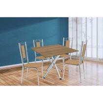 Conjunto: Mesa de Cozinha Volga c/ Tampo de Madeira 90cm e 4 Cadeiras Florença Cromado/Nogueira - Capuccino - Kappesberg Conjunto: Mesa de Cozinha Volga c/ Tampo de Madeira 90cm e 4 Cadeiras Florença Cromado/Nogueira - Capuccino - Kappesberg