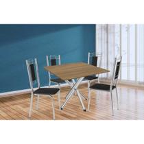 Conjunto: Mesa de Cozinha Volga c/ Tampo de Madeira 90cm e 4 Cadeiras Florença Cromado/Nogueira - Preto - Kappesberg