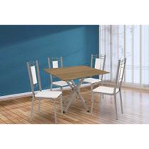 Conjunto: Mesa de Cozinha Volga c/ Tampo de Madeira 90cm e 4 Cadeiras Florença Niquel/Nogueira - Branco - Kappesberg Conjunto: Mesa de Cozinha Volga c/ Tampo de Madeira 90cm e 4 Cadeiras Florença Niquel/Nogueira - Branco - Kappesberg