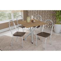 Conjunto: Mesa de Cozinha Volga c/ Tampo de Madeira 90cm e 4 Cadeiras Holanda Cromado/Nogueira - Marrom - Kappesberg Conjunto: Mesa de Cozinha Volga c/ Tampo de Madeira 90cm e 4 Cadeiras Holanda Cromado/Nogueira - Marrom - Kappesberg