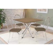 Conjunto: Mesa de Cozinha Volga c/ Tampo de Madeira 90cm e 4 Cadeiras Noruega Cromado/Nogueira - Capuccino - Kappesberg Conjunto: Mesa de Cozinha Volga c/ Tampo de Madeira 90cm e 4 Cadeiras Noruega Cromado/Nogueira - Capuccino - Kappesberg