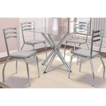 Conjunto: Mesa de Cozinha Volga c/ Tampo de Vidro 90cm + 4 Cadeiras Portugal Cromada/Branco - Kappesberg
