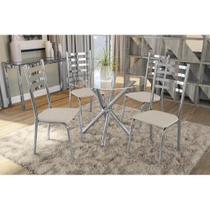 Conjunto: Mesa de Cozinha Volga c/ Tampo de Vidro 95cm + 4 Cadeiras Alemanha Cromada/Branco - Kappesberg