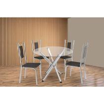 Conjunto: Mesa de Cozinha Volga c/ Tampo de Vidro 95cm e 4 Cadeiras Florença Cromada - Courano Preto - Kappesberg