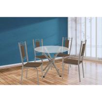 Conjunto: Mesa de Cozinha Volga c/ Tampo de Vidro 95cm e 4 Cadeiras Florença Niquel - Courano Marrom - Kappesberg