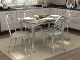 Conjunto: Mesa de Cozinha Volga c/ Tampo de Vidro 95cm e 4 Cadeiras Lisboa Cromada - Courano Capuccino - Kappesberg Conjunto: Mesa de Cozinha Volga c/ Tampo de Vidro 95cm e 4 Cadeiras Lisboa Cromada - Courano Capuccino - Kappesberg