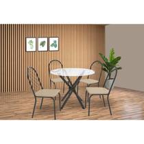 Conjunto: Mesa de Cozinha Volga c/ Tampo de Vidro 95cm e 4 Cadeiras Noruega Preto - Bege - Kappesberg