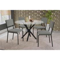 Conjunto: Mesa de Cozinha Volga c/ Tampo de Vidro 95cm e 4 Cadeiras Zaria Preto - Boucle Cinza - Kappesberg Conjunto: Mesa de Cozinha Volga c/ Tampo de Vidro 95cm e 4 Cadeiras Zaria Preto - Boucle Cinza - Kappesberg