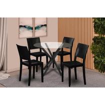 Conjunto: Mesa de Cozinha Volga c/ Tampo de Vidro 95x95cm e 4 Cadeiras Hydra Plus Preto - Kappesberg Conjunto: Mesa de Cozinha Volga c/ Tampo de Vidro 95x95cm e 4 Cadeiras Hydra Plus Preto - Kappesberg