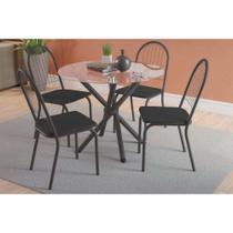 Conjunto: Mesa de Cozinha Volga c/ Tampo de Vidro 95x95cm e 4 Cadeiras Noruega Preto fosco - Preto - Kappesberg Conjunto: Mesa de Cozinha Volga c/ Tampo de Vidro 95x95cm e 4 Cadeiras Noruega Preto fosco - Preto - Kappesberg