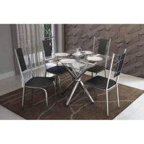 Conjunto: Mesa de Cozinha Volga c/ Tampo Vidro 90cm + 4 Cadeiras Lisboa Cromado/Preto - Kappesberg