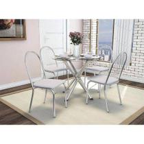 Conjunto: Mesa de Cozinha Volga c/ Tampo Vidro 95cm + 4 Cadeiras Noruega Cromada/Branco - Kappesberg