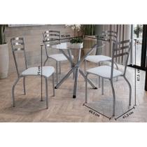 Conjunto: Mesa de Cozinha Volga c/ Tampo Vidro 95cm + 4 Cadeiras Portugal Cromada/Branco - Kappesberg