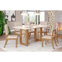 Conjunto: Mesa de Cozinha Yara c/ Tampo Madeirado c/ Vidro Reto 160x90cm e 6 Cadeiras Milla Nature/Linho - Henn Conjunto: Mesa de Cozinha Yara c/ Tampo Madeirado c/ Vidro Reto 160x90cm e 6 Cadeiras Milla Nature/Linho - Henn