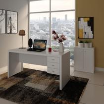 Conjunto Mesa de Escritório 3 Gavetas com Armário de 2 Portas Branco Conjunto Mesa de Escritório 3 Gavetas com Armário de 2 Portas Branco