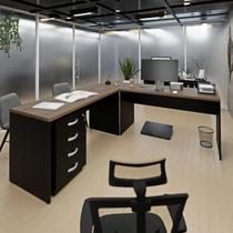 Conjunto Mesa de Escritório Conexão em L e Gaveteiro Volante 4 Gavetas 140cm Nogal E Preto Conjunto Mesa de Escritório Conexão em L e Gaveteiro Volante 4 Gavetas 140cm Nogal E Preto