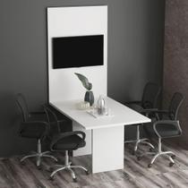 Conjunto Mesa De Escritório Reunião 136cm Com Painel Para Tv Multimóveis Cr25338 Branco