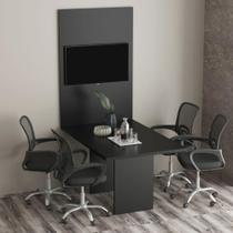 Conjunto Mesa De Escritório Reunião 136cm Com Painel Para Tv Multimóveis Cr25338 Preto